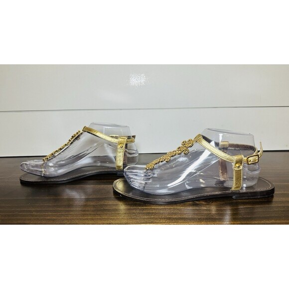 Diane Von Furstenberg Gold Brown Flat‎ Thong Sandals Ankle Strap Women's 8.5 - Picture 2 of 13